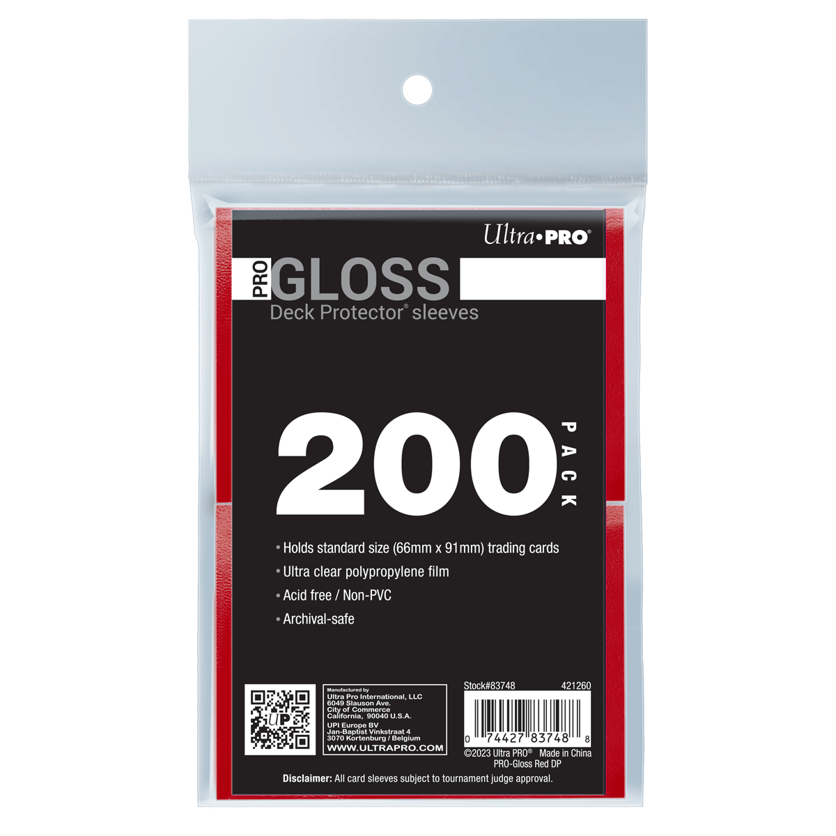 Ultra PRO PRO-Gloss Standard Deck Protector Sleeves Bundle - Red (200)