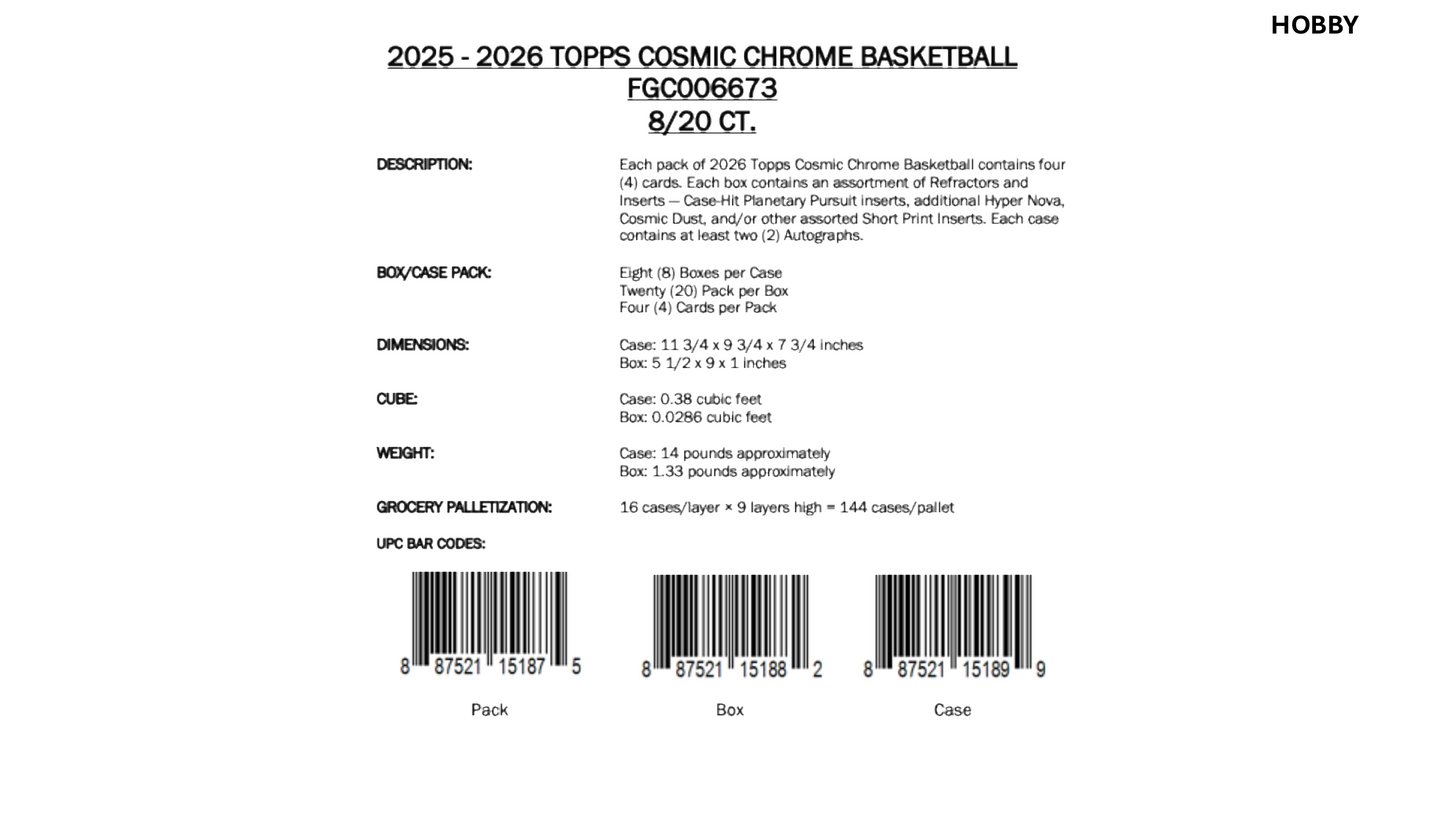 Topps Cosmic Chrome Basketball 2025/26 - Hobby Box