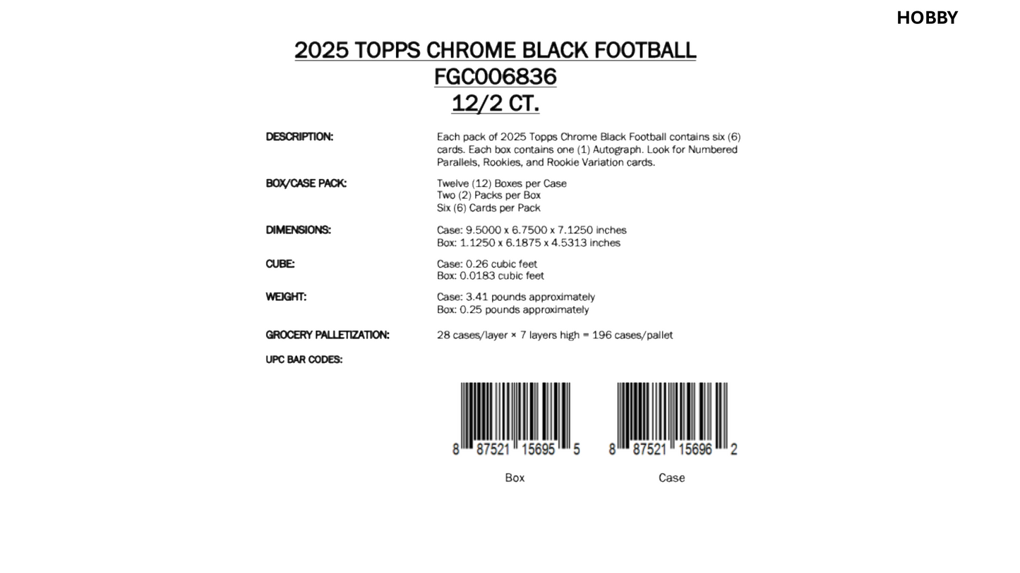 Topps Chrome Black Football 2025 - Hobby Box
