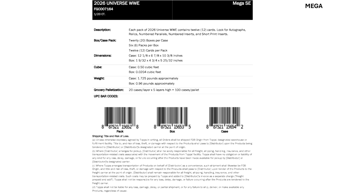 Topps WWE Universe 2026 - Mega Box