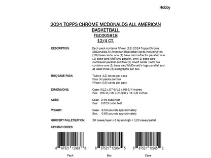 Topps Chrome McDonalds All American Basketball 2024 - Hobby Box