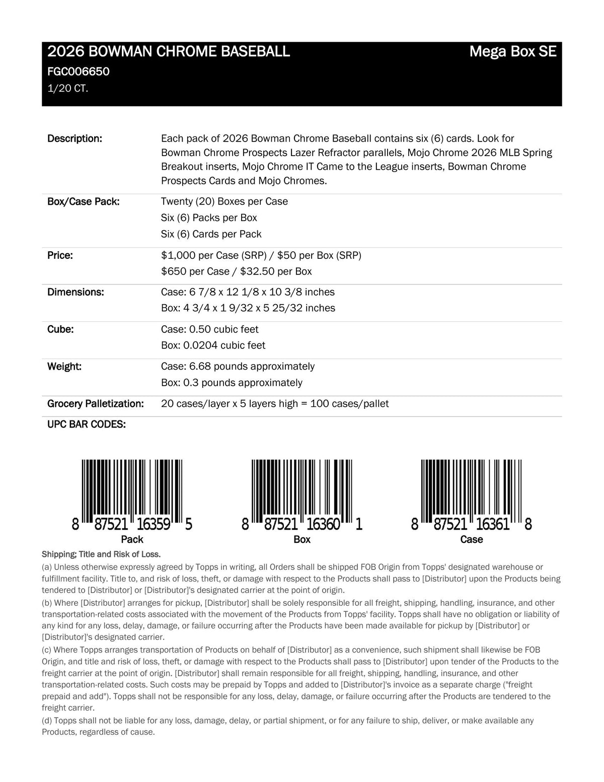Topps Bowman Chrome Baseball 2026 - Mega Box
