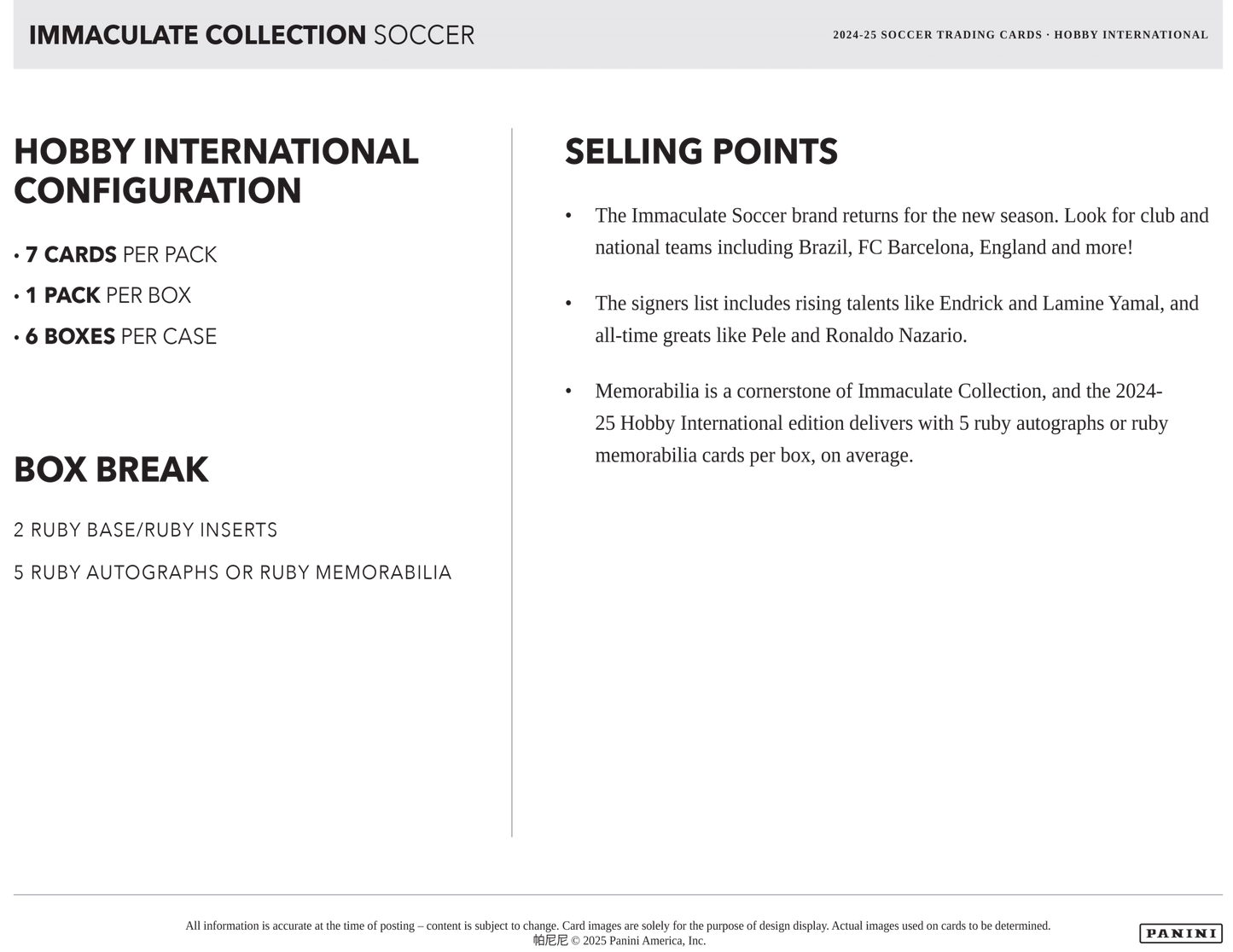 Panini Immaculate Soccer 2024/25 - International Hobby Box