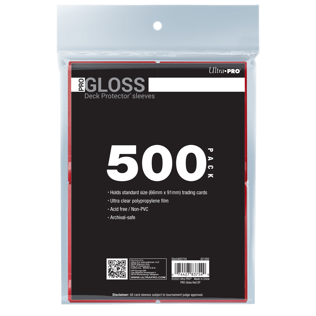 Ultra PRO PRO-Gloss Standard Deck Protector Sleeves Bundle - Red (500)
