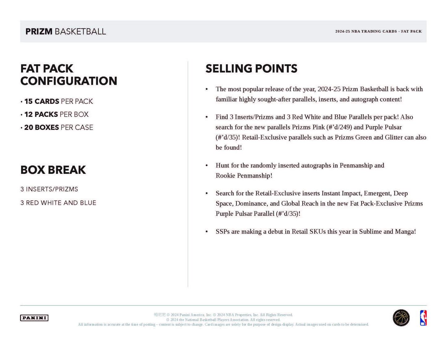 Panini Prizm NBA Basketball 2024/25 - Fat Pack Display