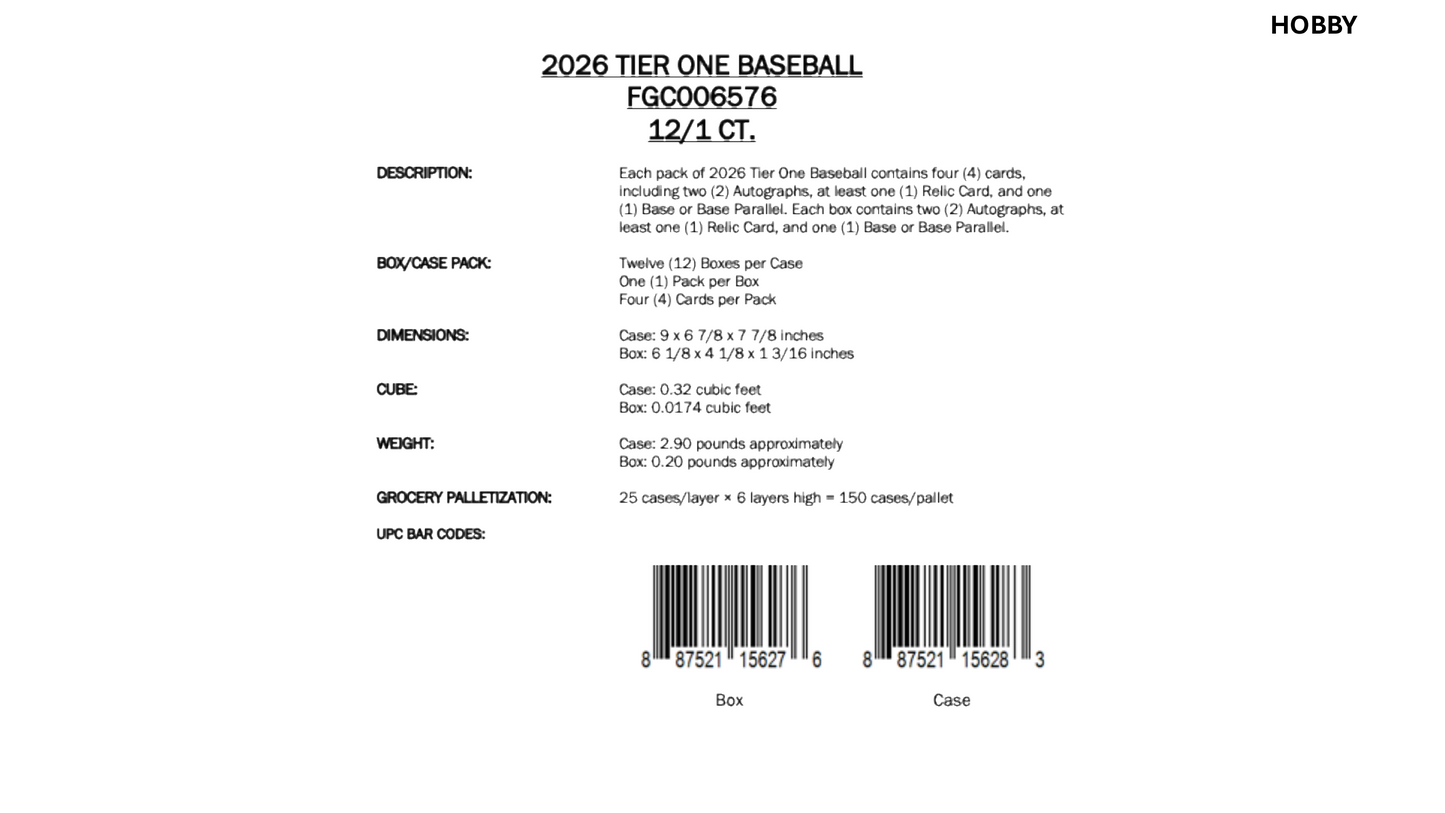 Topps Tier One Baseball 2026 - Hobby Box