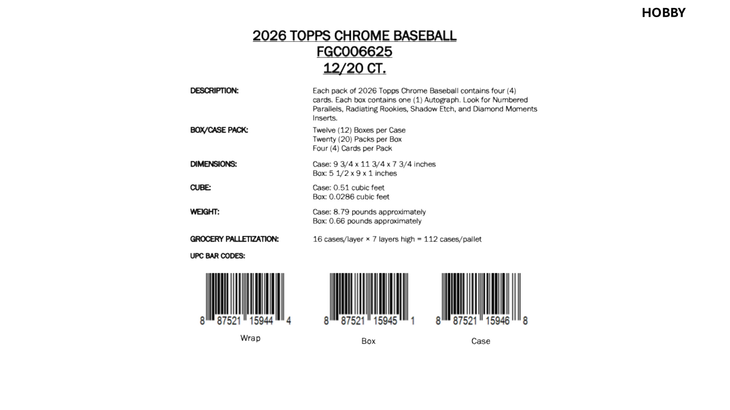 Topps Chrome Baseball 2026 - Hobby Box