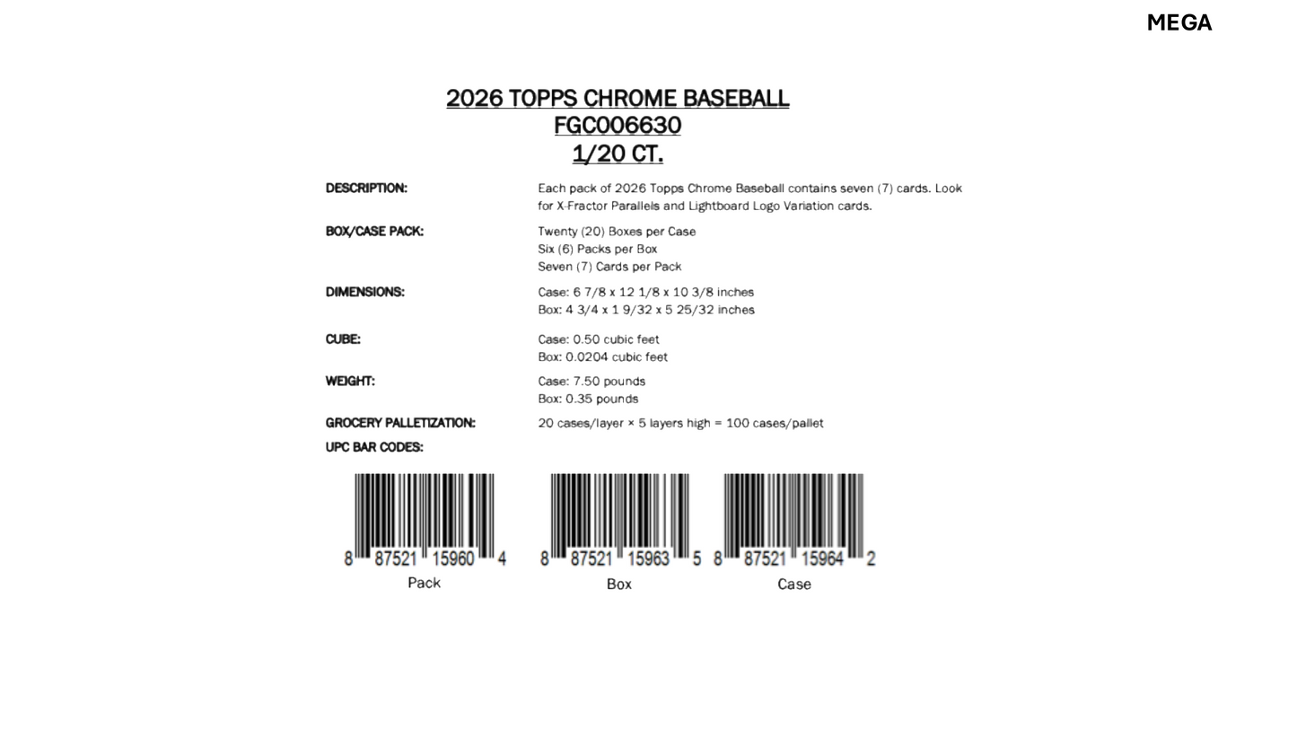 Topps Chrome Baseball 2026 - Hobby Box