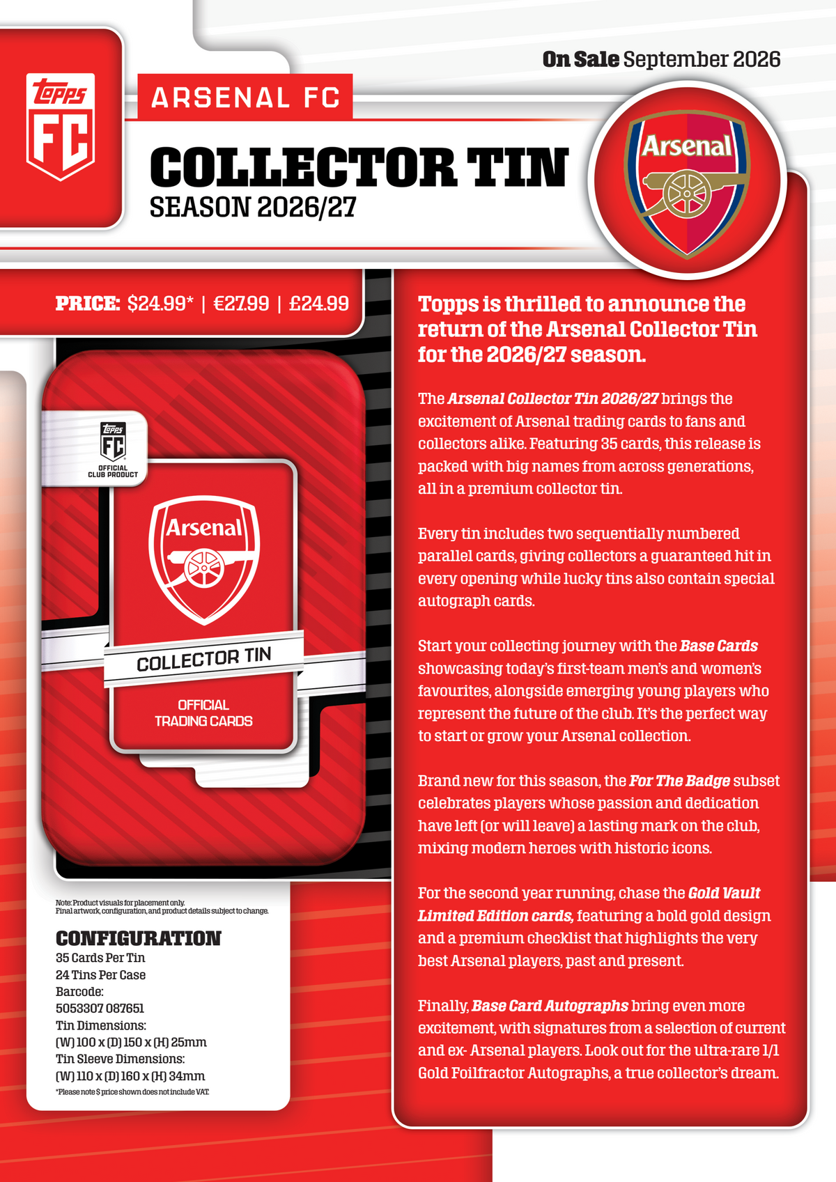 Topps Arsenal Collector Tin 2026/27